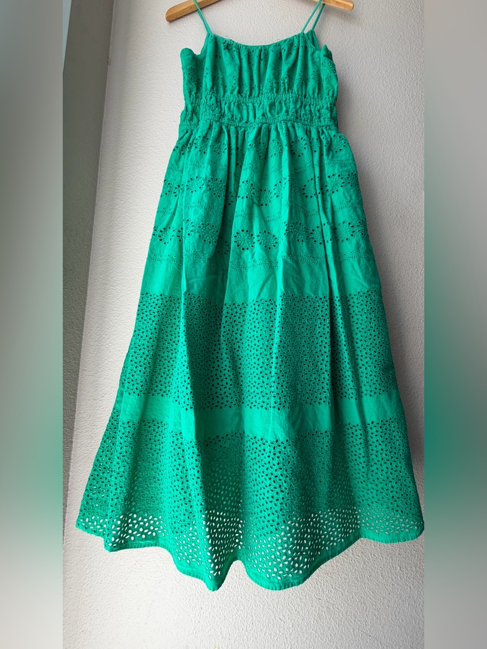 Emerald Green Eyelet Sundress - Classic Summer Dress 100% soft Cotton Women’s M - Picture 6 of 8